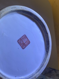 Three Chinese qianjiang cai hat stands, the left one signed Jiang Chaozong and dated 1897