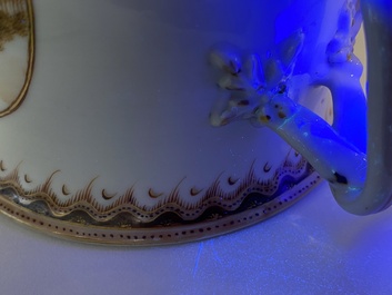 A Chinese covered bowl and a cup with a fine landscape medallion, Qianlong/Jiaqing