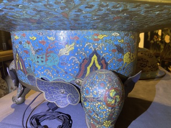 A large Chinese cloisonn&eacute; tripod censer and cover, 19th C.