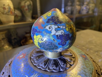 A large Chinese cloisonn&eacute; tripod censer and cover, 19th C.