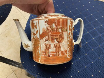 A Chinese 16-piece iron-red and gilt-decorated Canton porcelain tea service, 19th C.