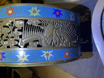 A large Chinese cloisonn&eacute; tripod censer and cover, 19th C.