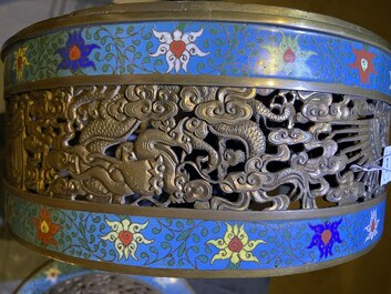 A large Chinese cloisonn&eacute; tripod censer and cover, 19th C.