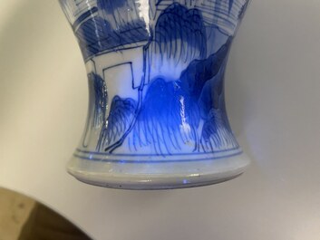 A Chinese blue and white 'mountainous landscape' vase, Kangxi
