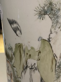 Three Chinese qianjiang cai hat stands, the left one signed Jiang Chaozong and dated 1897
