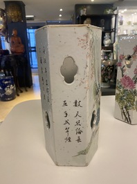 Three Chinese qianjiang cai hat stands, the left one signed Jiang Chaozong and dated 1897