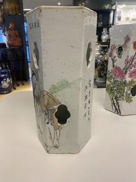 Three Chinese qianjiang cai hat stands, the left one signed Jiang Chaozong and dated 1897
