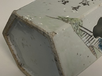 Three Chinese qianjiang cai hat stands, the left one signed Jiang Chaozong and dated 1897