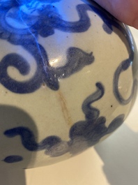 A Chinese blue and white 'Buddhist lions' 'meiping' vase, Ming