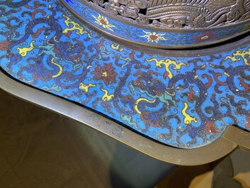A large Chinese cloisonn&eacute; tripod censer and cover, 19th C.