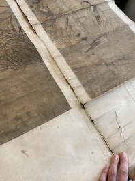 Luo Qing (1821-1899): vier scrolls met figuren in landschappen, inkt en kleur op papier