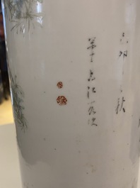 Three Chinese qianjiang cai hat stands, the left one signed Jiang Chaozong and dated 1897