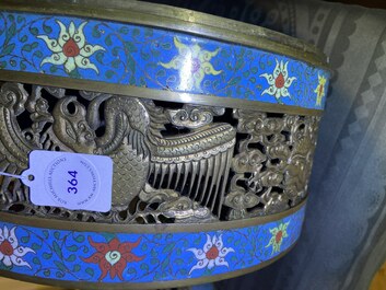 A large Chinese cloisonn&eacute; tripod censer and cover, 19th C.