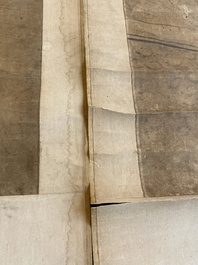 Luo Qing (1821-1899): vier scrolls met figuren in landschappen, inkt en kleur op papier