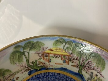 A rare Chinese Canton famille rose cup and saucer, 19th C.