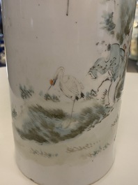 Three Chinese qianjiang cai hat stands, the left one signed Jiang Chaozong and dated 1897