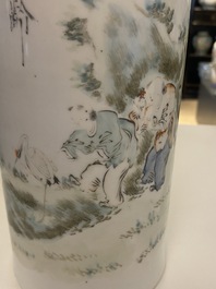 Three Chinese qianjiang cai hat stands, the left one signed Jiang Chaozong and dated 1897