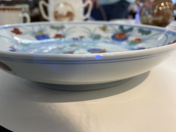 A Chinese doucai 'mandarin ducks' plate, Chenghua mark, 18/19th C.