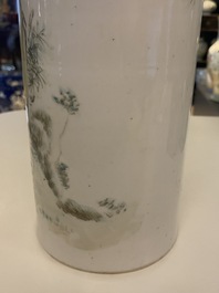 Three Chinese qianjiang cai hat stands, the left one signed Jiang Chaozong and dated 1897