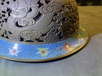 A large Chinese cloisonn&eacute; tripod censer and cover, 19th C.