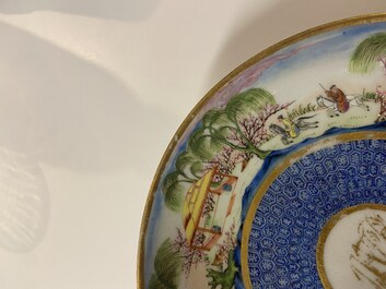 A rare Chinese Canton famille rose cup and saucer, 19th C.