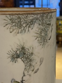 Three Chinese qianjiang cai hat stands, the left one signed Jiang Chaozong and dated 1897