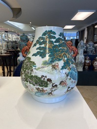 A Chinese famille rose '100 deer' 'hu' vase, Qianlong mark, Republic