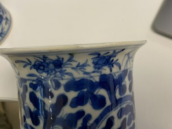 A Chinese blue and white four-piece garniture, Kangxi mark, 19th C.
