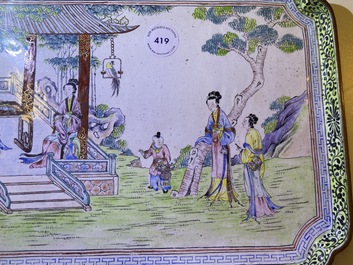 A Chinese rectangular Canton enamel tray, Qianlong