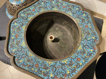 A large Chinese cloisonn&eacute; tripod censer and cover, 19th C.