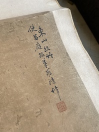 Luo Qing (1821-1899): vier scrolls met figuren in landschappen, inkt en kleur op papier