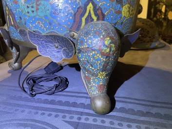A large Chinese cloisonn&eacute; tripod censer and cover, 19th C.