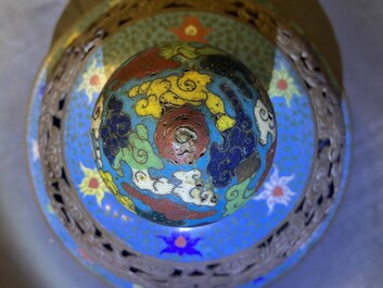 A large Chinese cloisonn&eacute; tripod censer and cover, 19th C.