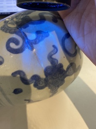 A Chinese blue and white 'Buddhist lions' 'meiping' vase, Ming
