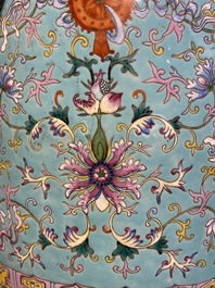 A Chinese famille rose turquoise-ground 'bajixiang' jardini&egrave;re, 19th C.