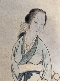 Hu Ruosi (1916-2004): 'Een Chinese jongedame', inkt en kleur op zijde