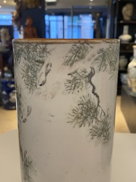 Three Chinese qianjiang cai hat stands, the left one signed Jiang Chaozong and dated 1897