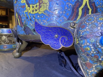 A large Chinese cloisonn&eacute; tripod censer and cover, 19th C.