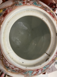 A Chinese famille rose teapot with applied floral design, Yongzheng