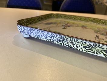 A Chinese rectangular Canton enamel tray, Qianlong