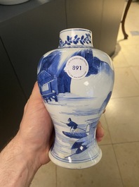 A Chinese blue and white 'mountainous landscape' vase, Kangxi