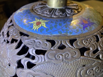 A large Chinese cloisonn&eacute; tripod censer and cover, 19th C.