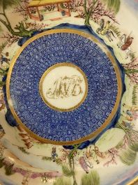 A rare Chinese Canton famille rose cup and saucer, 19th C.