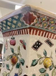 A Chinese hexagonal famille rose 'antiquities' vase, 19th C.