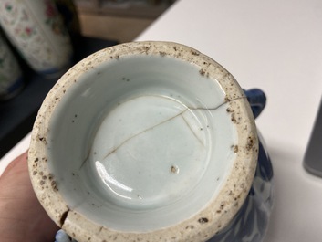 A rare Chinese blue and white kraak porcelain two-handled jarlet on foot, Wanli