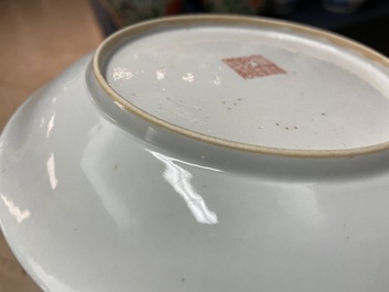 A Chinese famille rose plate with a European, Qianlong mark, Jiaqing