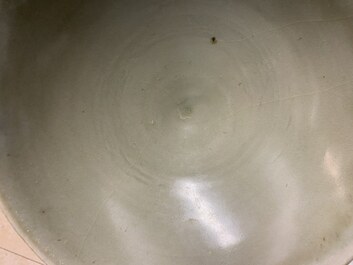 Three Chinese celadon-glazed 'lotus' bowls, Song