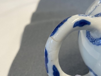 A Chinese blue and white 'landscape' teapot and cover, Chenghua mark, Kangxi