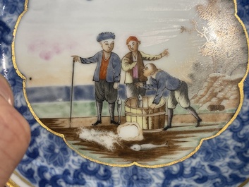 Une tasse et soucoupe en porcelaine de Chine d'exportation &agrave; d&eacute;cor d'un marchand de harengs, Qianlong