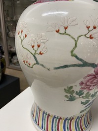 A Chinese famille rose vase with birds among blossoming branches, Qianlong